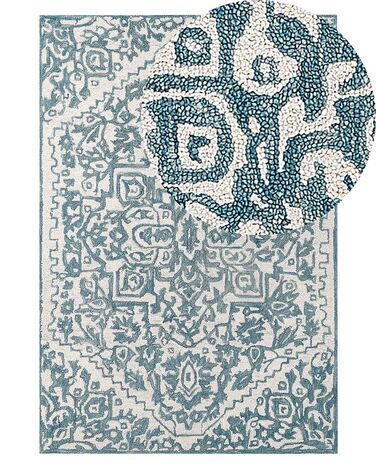 Vlněný koberec 140 x 200 cm bílý/modrý AHMETLI