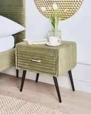 1 Drawer Bedside Table FLAYAT Corduroy Green_968012
