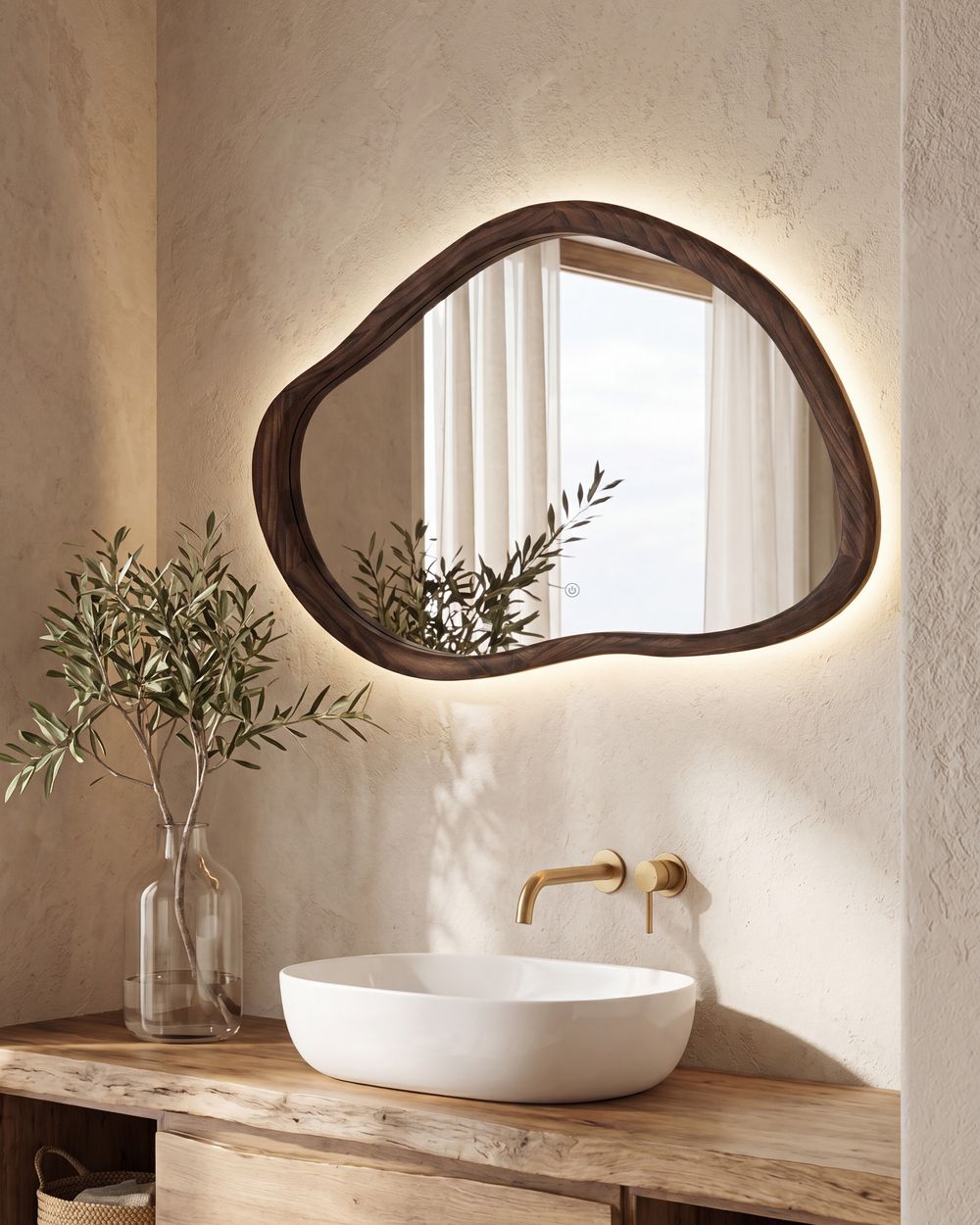 LED-badeværelsesspejl MANCEY 93 cm 60 cm Mørkebrun