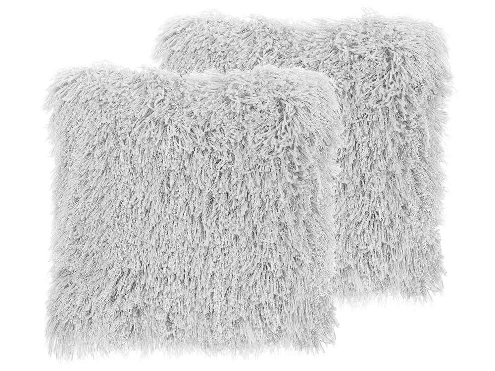 Set of 2 Shaggy Cushions 45 x 45 cm Grey CIDE Beliani.cz