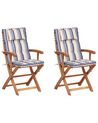 Set of 2 Garden Dining Chairs with Blue Stripes Cushions MAUI II_926505