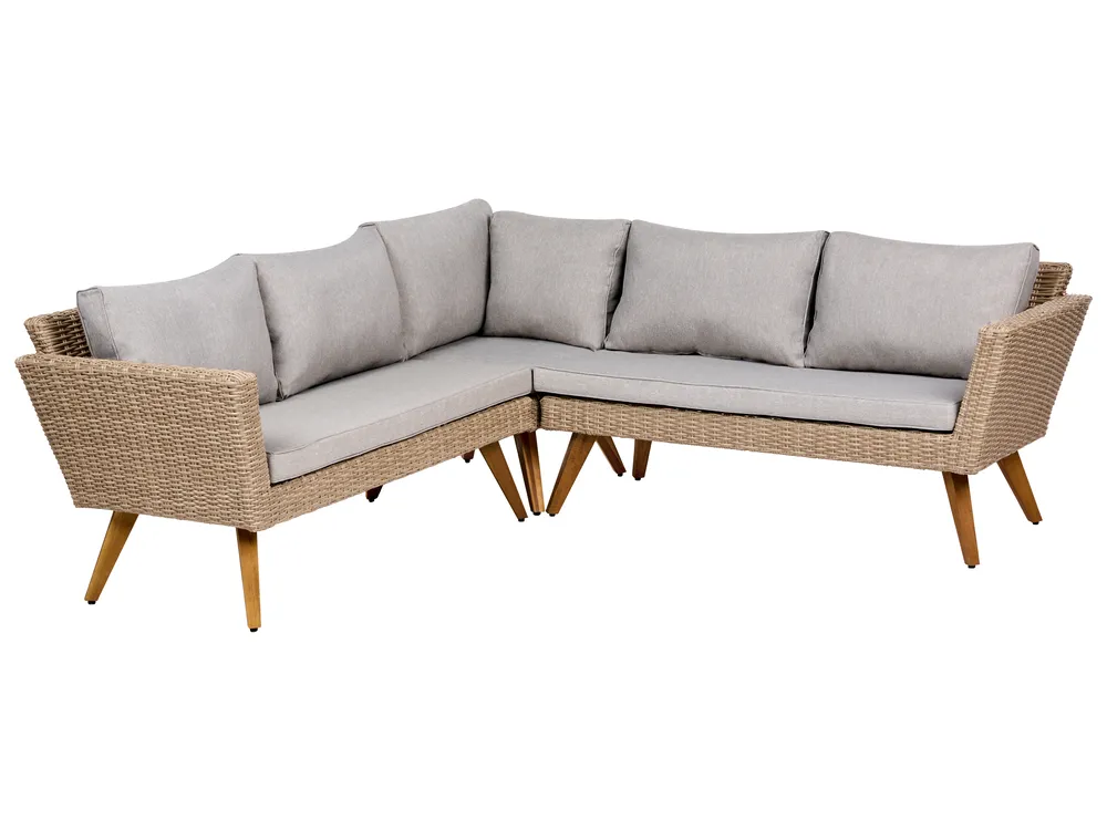 Garden Corner Sofa with Table 6 Seater VITTORIA PE Rattan Grey_1091940