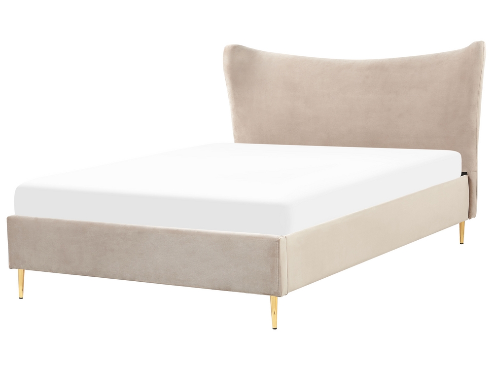 Bed Velvet CHALEIX 140 x 200 cm EU Double Taupe Beliani