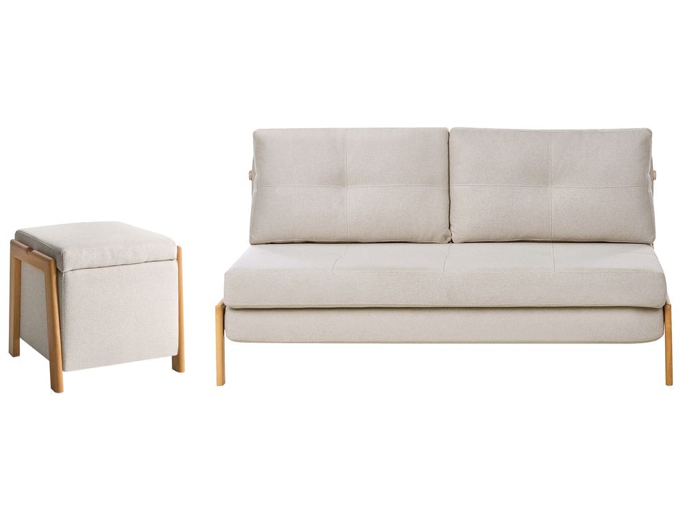 Living Room Set 3 Seater EDLAND with Pouffe Fabric Light Beige