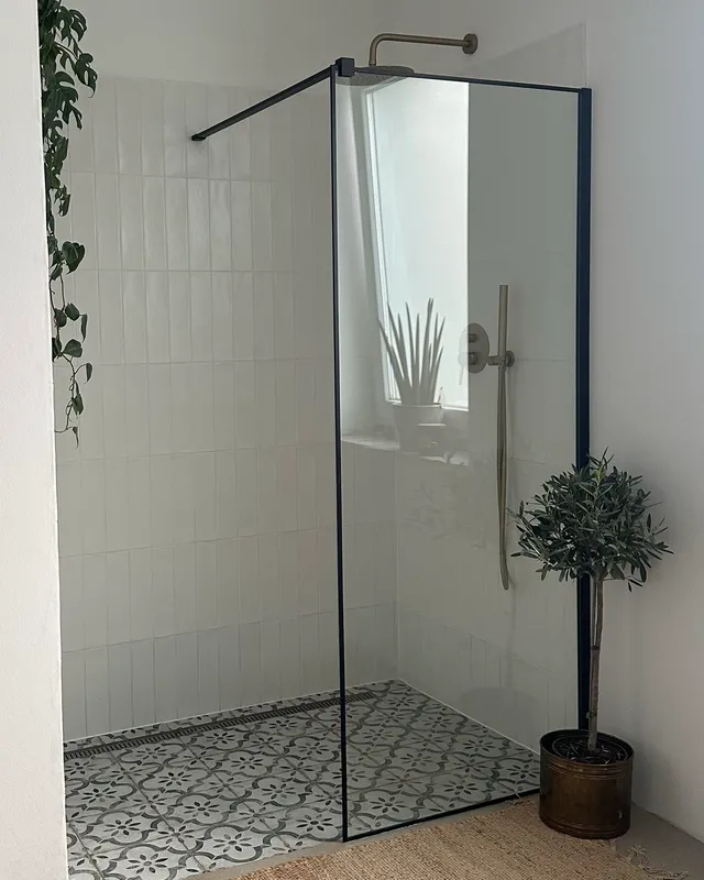Aica Walk In Shower Screen 8mm Nano Glass Frameless Black Wet Room 1100mm