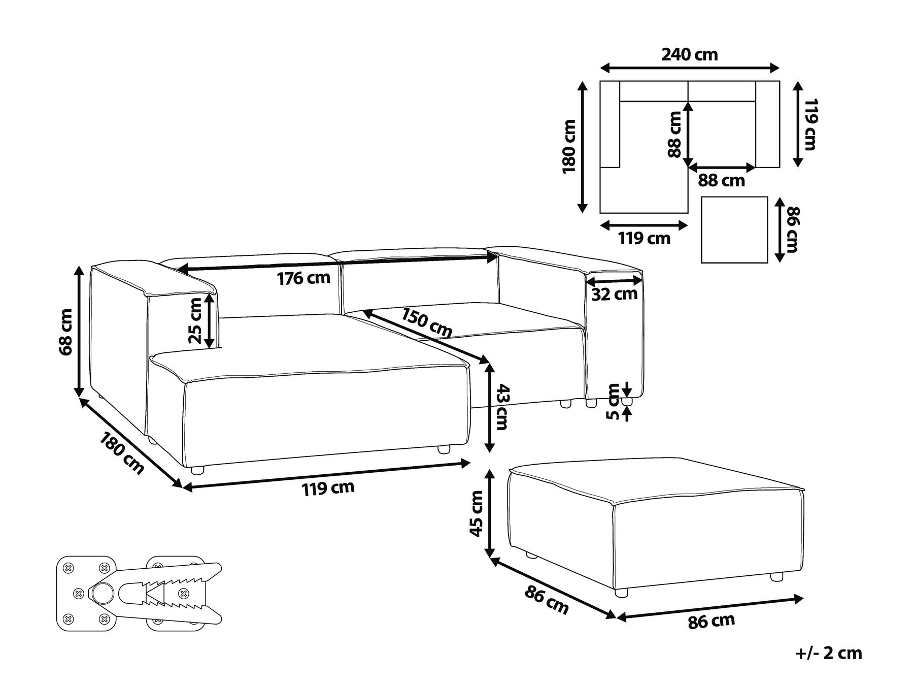 Right Hand 3 Seater Modular Jumbo Cord Corner Sofa with Ottoman Taupe ARDAL _940760 Right Hand 3 Seater Modular Jumbo Cord Corner Sofa with Ottoman Taupe ARDAL _940760