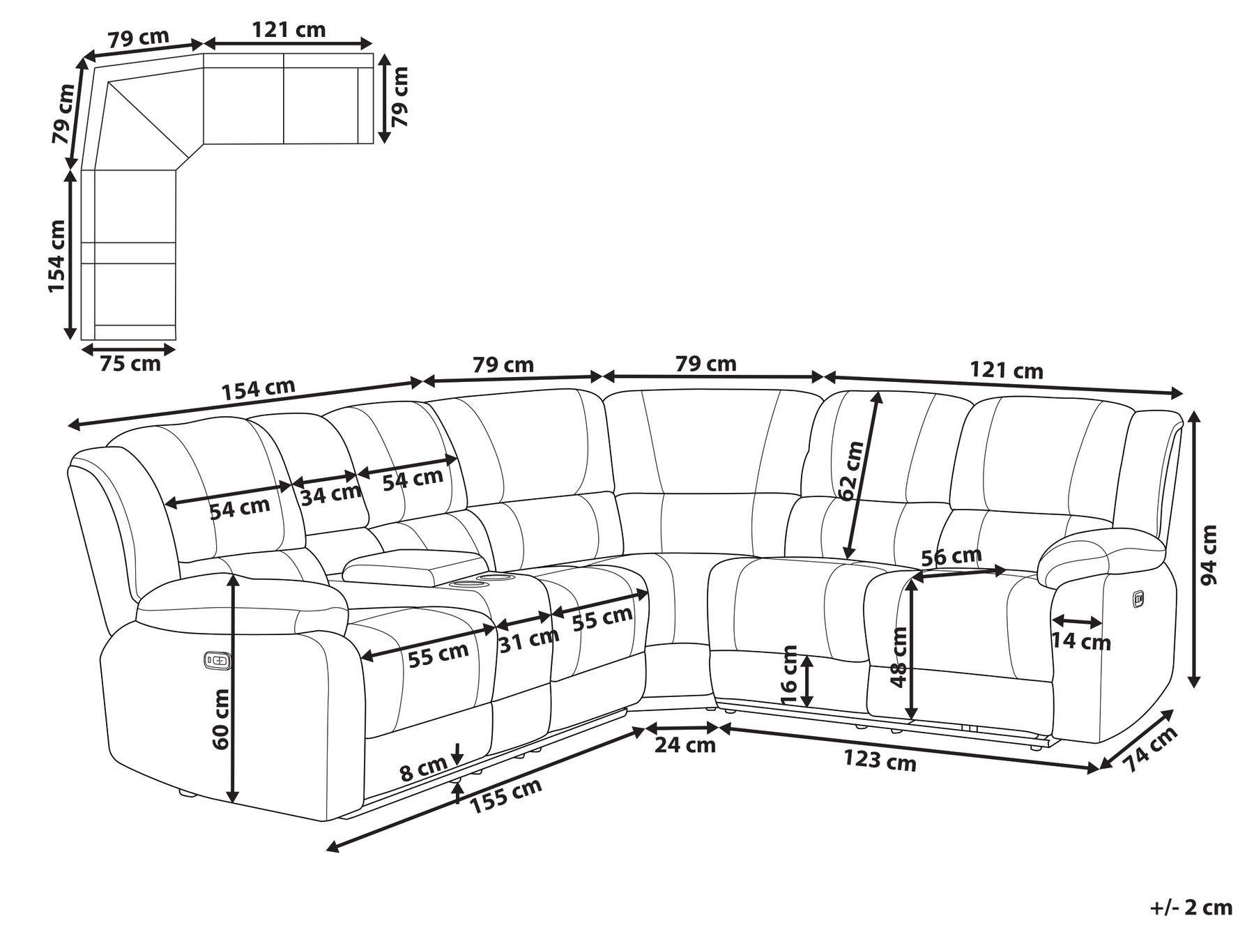Corner Fabric Electric Recliner Sofa with USB Port Beige ROKKE_851499 Corner Fabric Electric Recliner Sofa with USB Port Beige ROKKE_851499