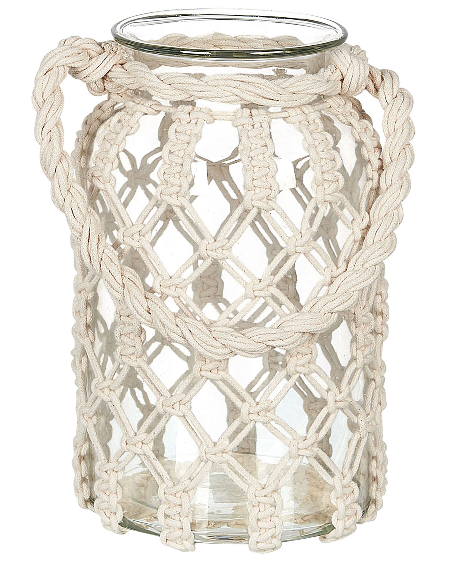 Decorative Macramé Glass Lantern 31 cm White JALEBI_830558