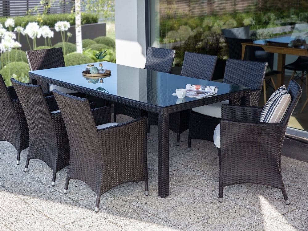Lazy Susan | Set Tavolo E Sedie Da Giardino June | Tavolo Ovale, 4 Posti | In Alluminio Pressofuso| Colore Bronzo Antico | 4 X Sedie Emma | Cuscini Beige