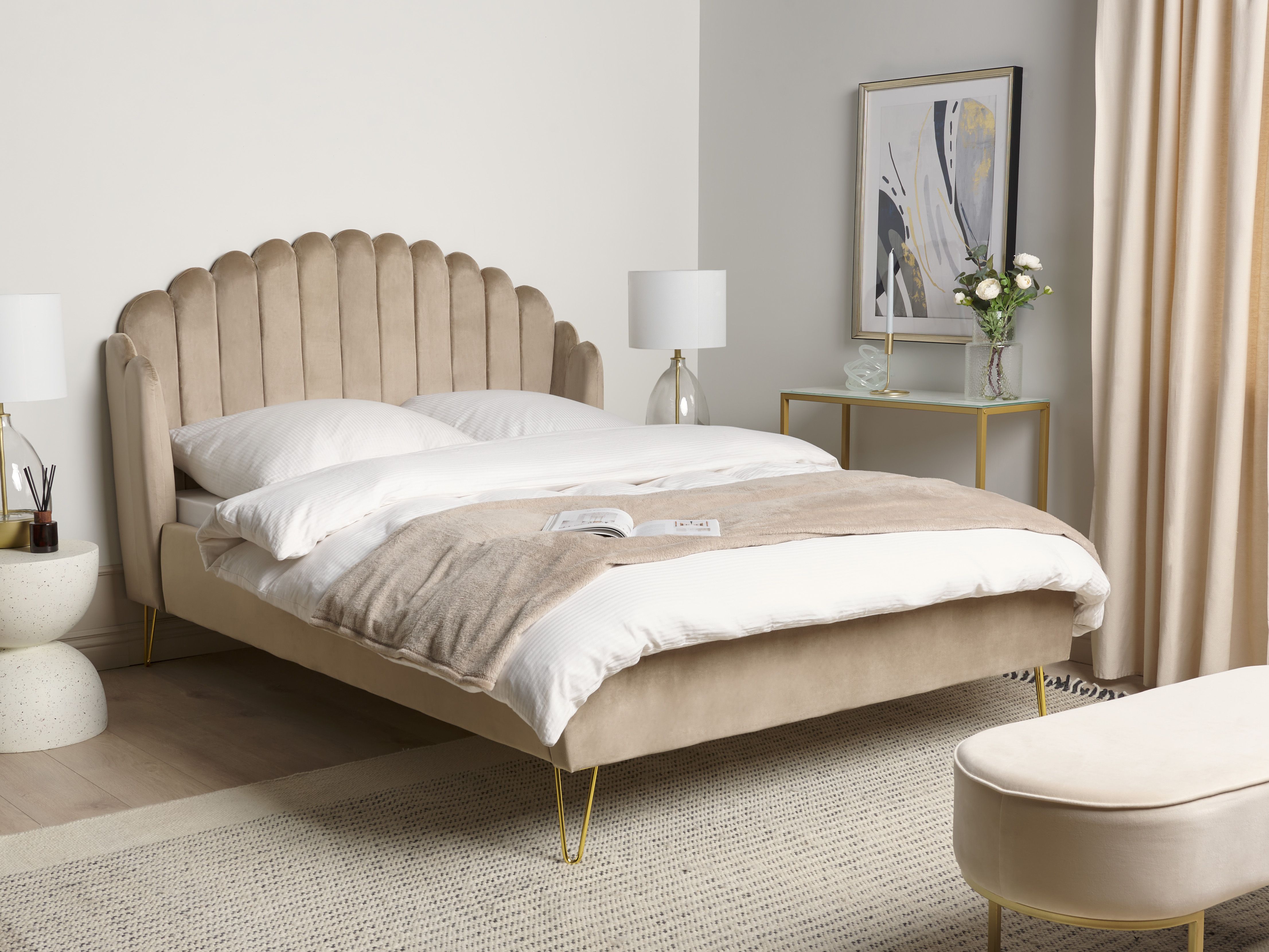 Bett mit Lattenrost Samtstoff AMBILLOU 140 x 200 cm Taupe_1178817