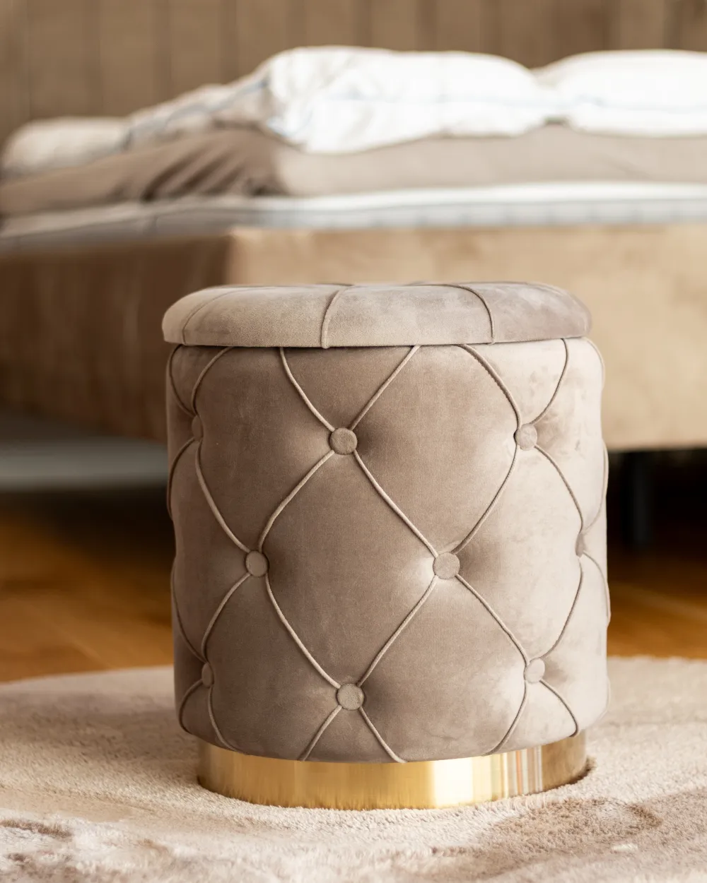 Lot de 2 poufs avec rangement PUEBLO Velours Taupe_1047771