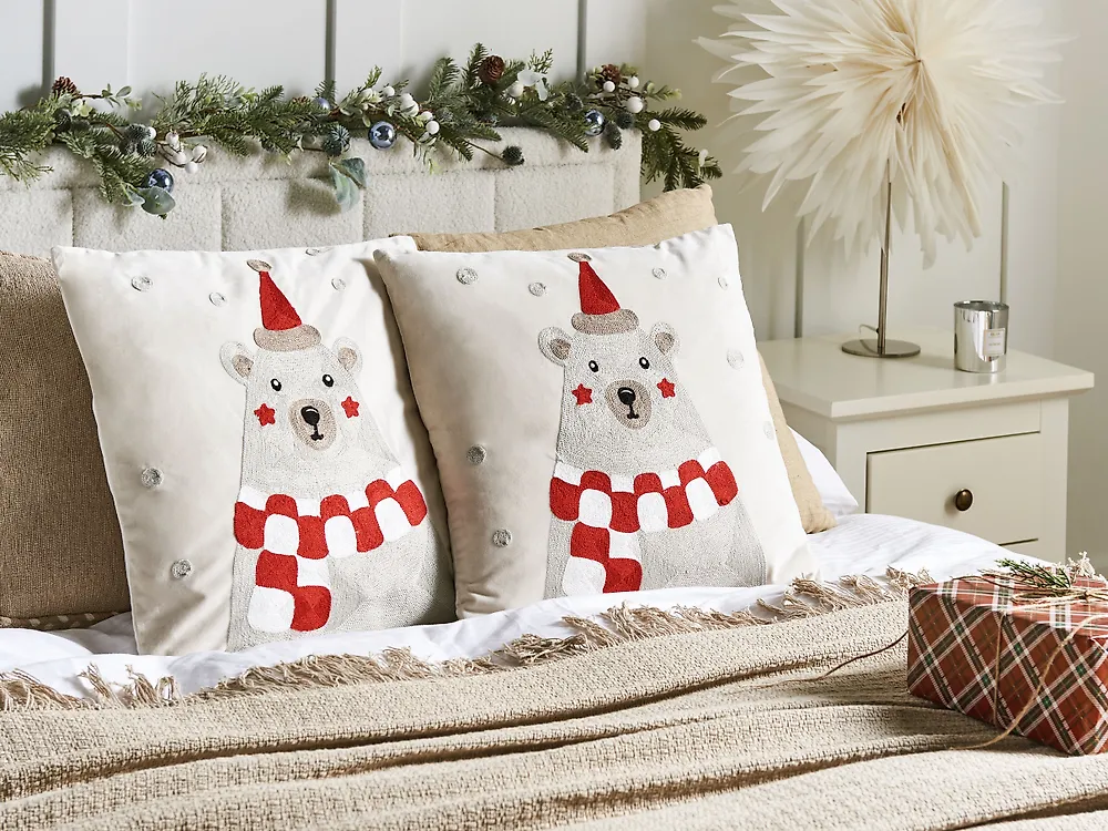 Lot de 2 coussins décoratifs JELLIES 45 x 45 cm Velours Blanc cassé_1183598