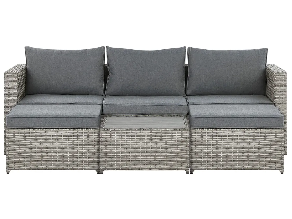 Garden Corner Sofa with Table 5 Seater SABBIA Modular PE Rattan Light Grey Left Hand_809010