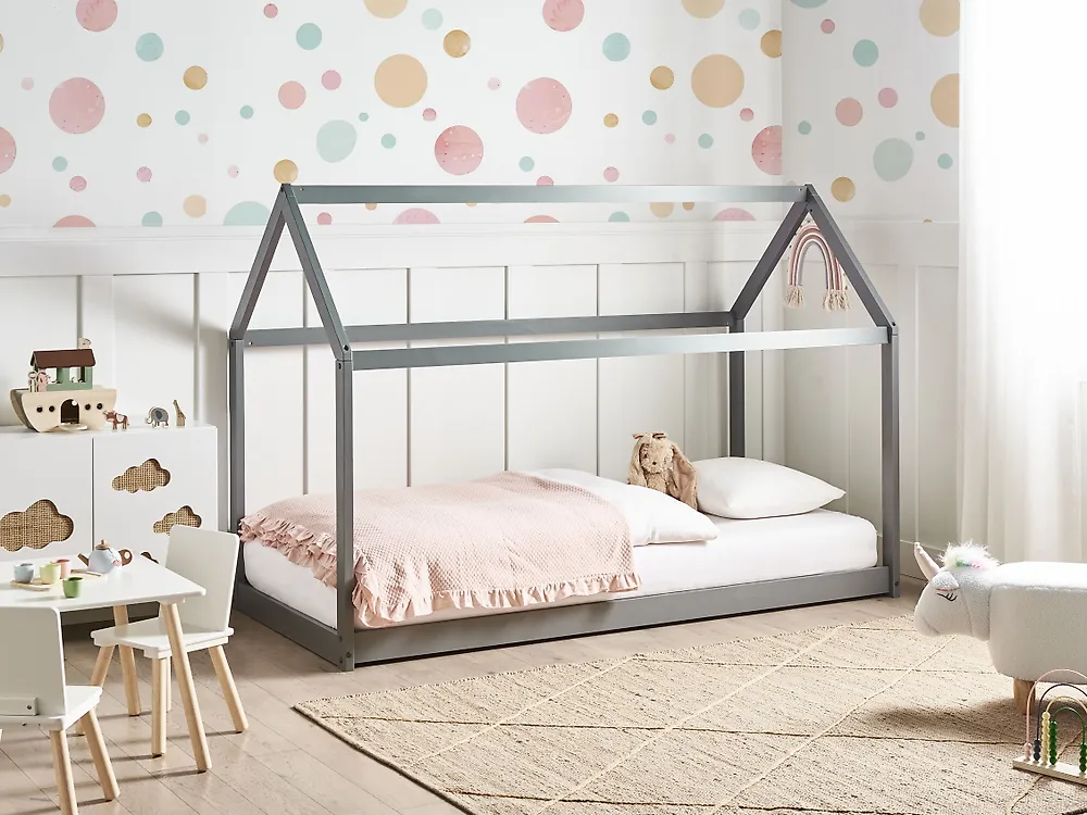 Kids Bed House Pine Wood TOSSE 90 x 200 cm (EU Single) Grey_1187307