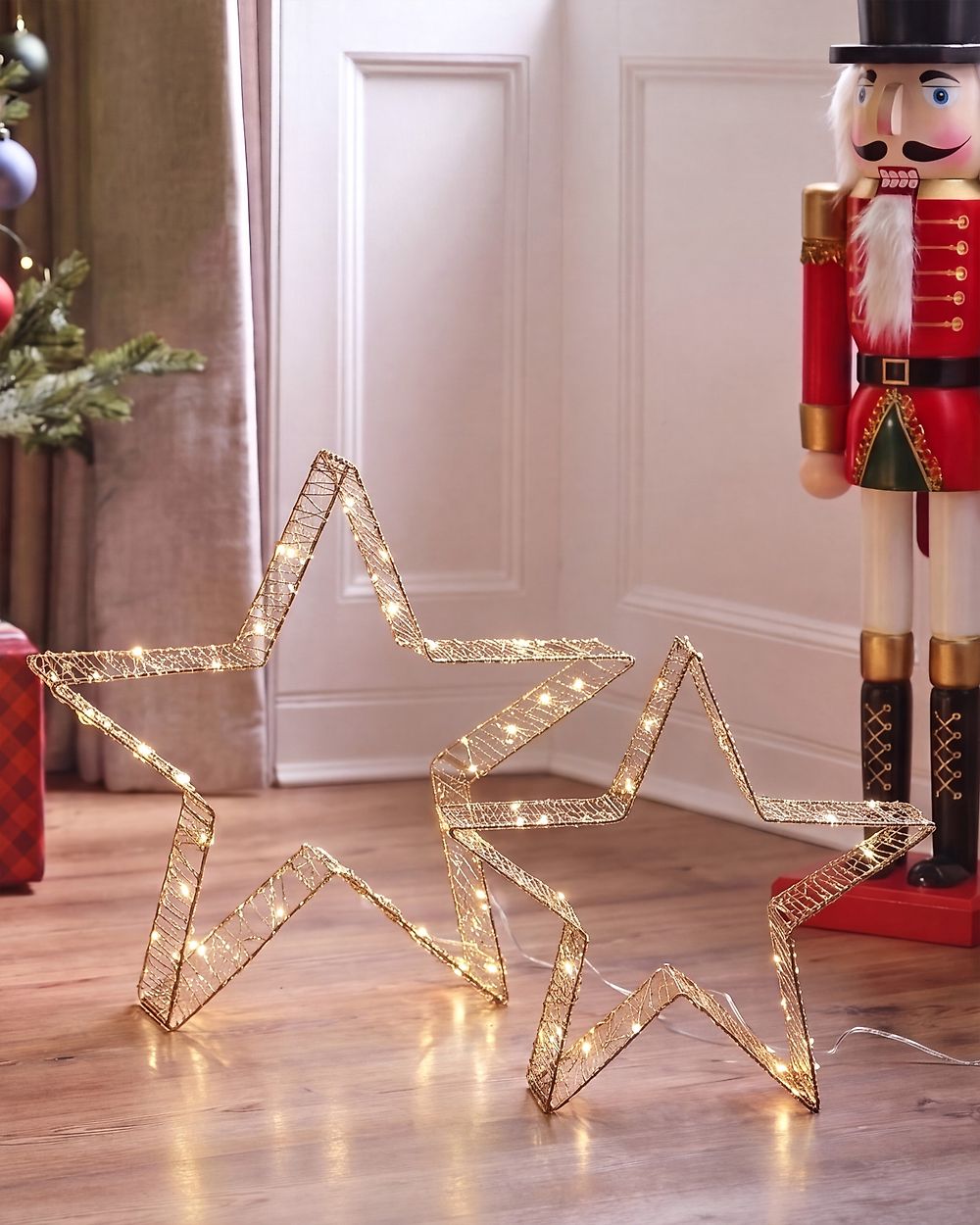 Weihnachtsdekoration 2er Set LED ITALLA 30/38 cm Stern Gold