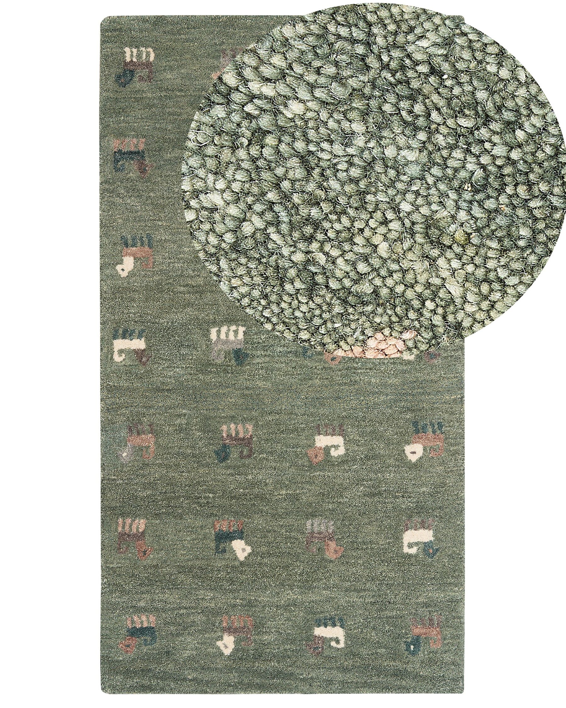 Wool Gabbeh Area Rug with Animal Motif 80 x 150 cm Green KIZARLI_855501