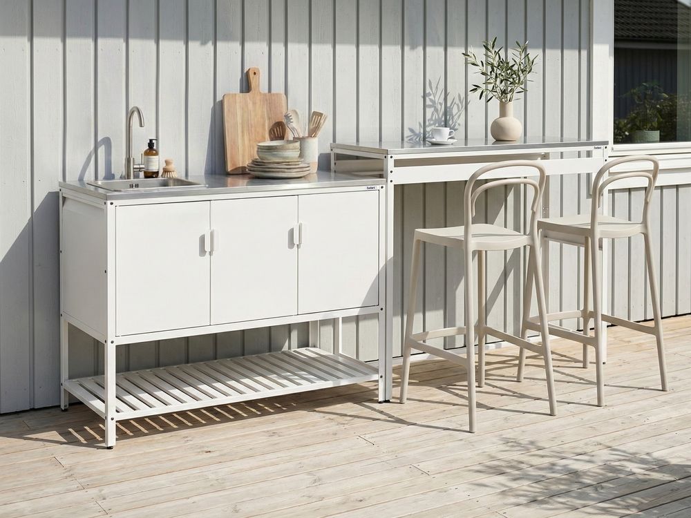 2 Piece Outdoor Kitchen Set with Sink MAENZA White Metal