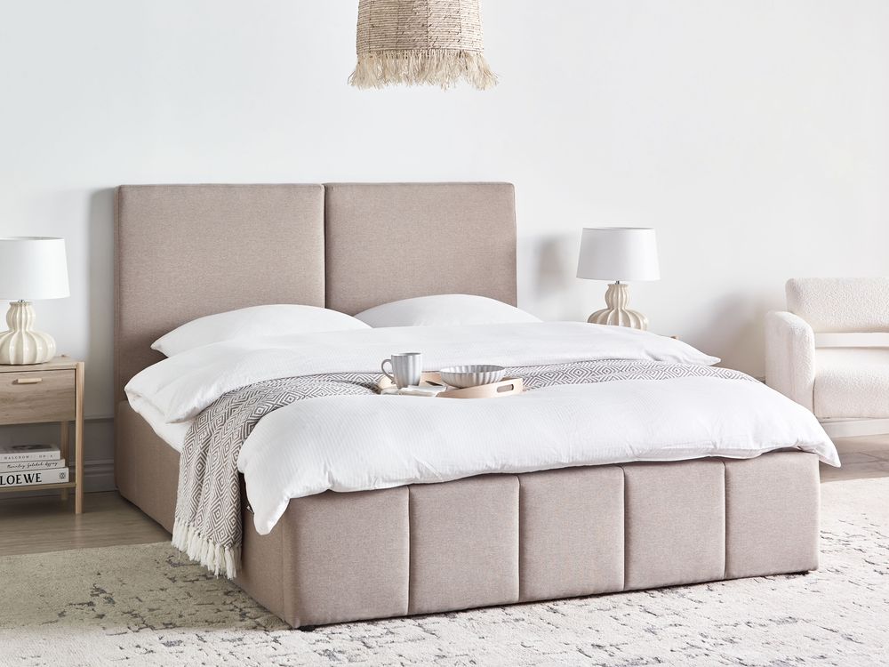 Ottoman Bed CASTELNAVET Fabric Taupe 160 x 200 cm (EU King Size)
