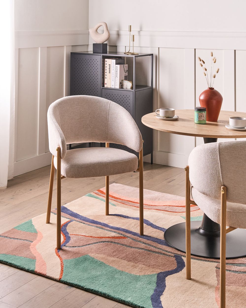 Lot de 2 chaises de salle à manger ZANE Tissu Beige clair