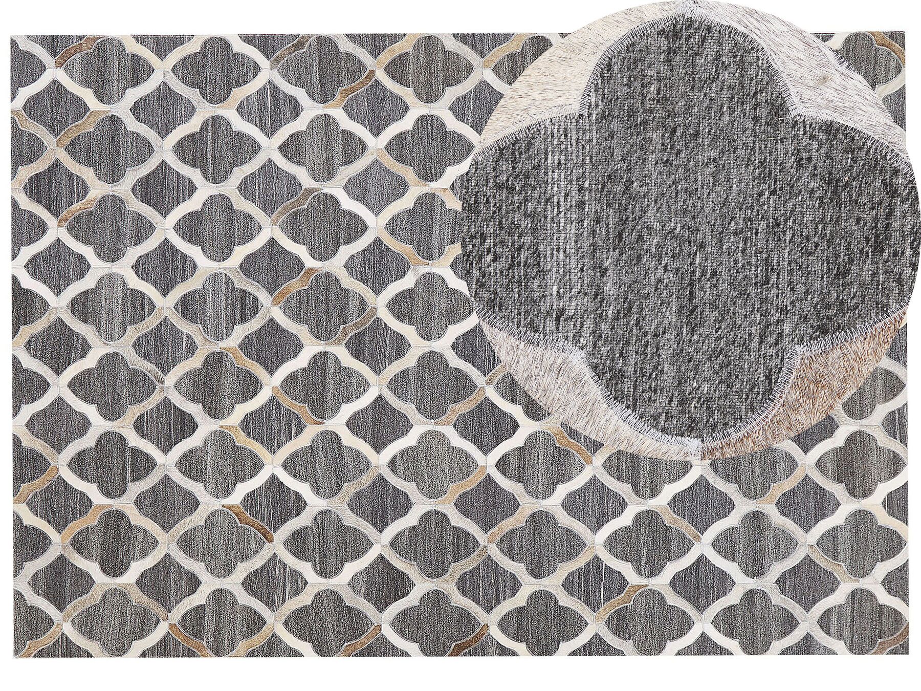 Kožený koberec v šedé a béžové barvě 160 x 230 cm ROLUNAY _780561