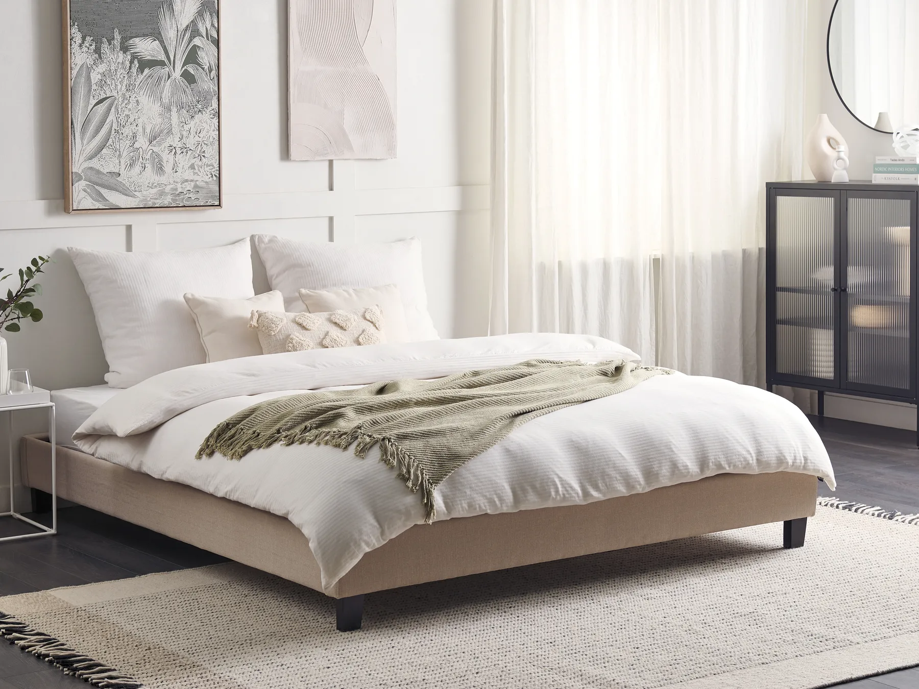 Bed without Headboard Fabric ROANNE 180 x 200 cm (EU Super King) Beige_724133