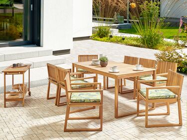 8 Seater Certified Acacia Wood Garden Dining Set with Leaf Pattern Green Cushions SASSARI II