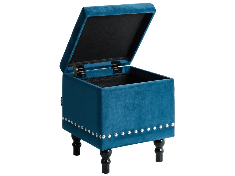 Puf ze schowkiem welurowy 37 x 37 x 40 cm ciemnoniebieski LORETTO_779458