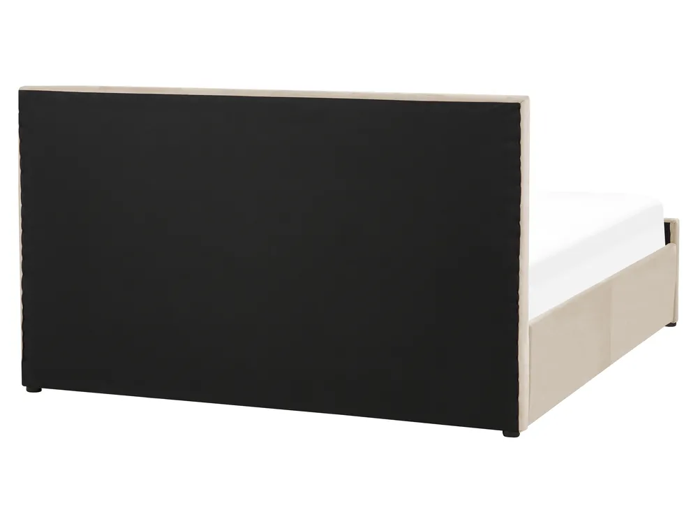 Ottoman Bed ROCHEFORT Velvet Beige 160 x 200 cm (EU King Size)_857292
