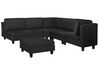 Canapé angle gauche modulable 5 places en tissu noir avec pouf ottoman FEVIK_833865