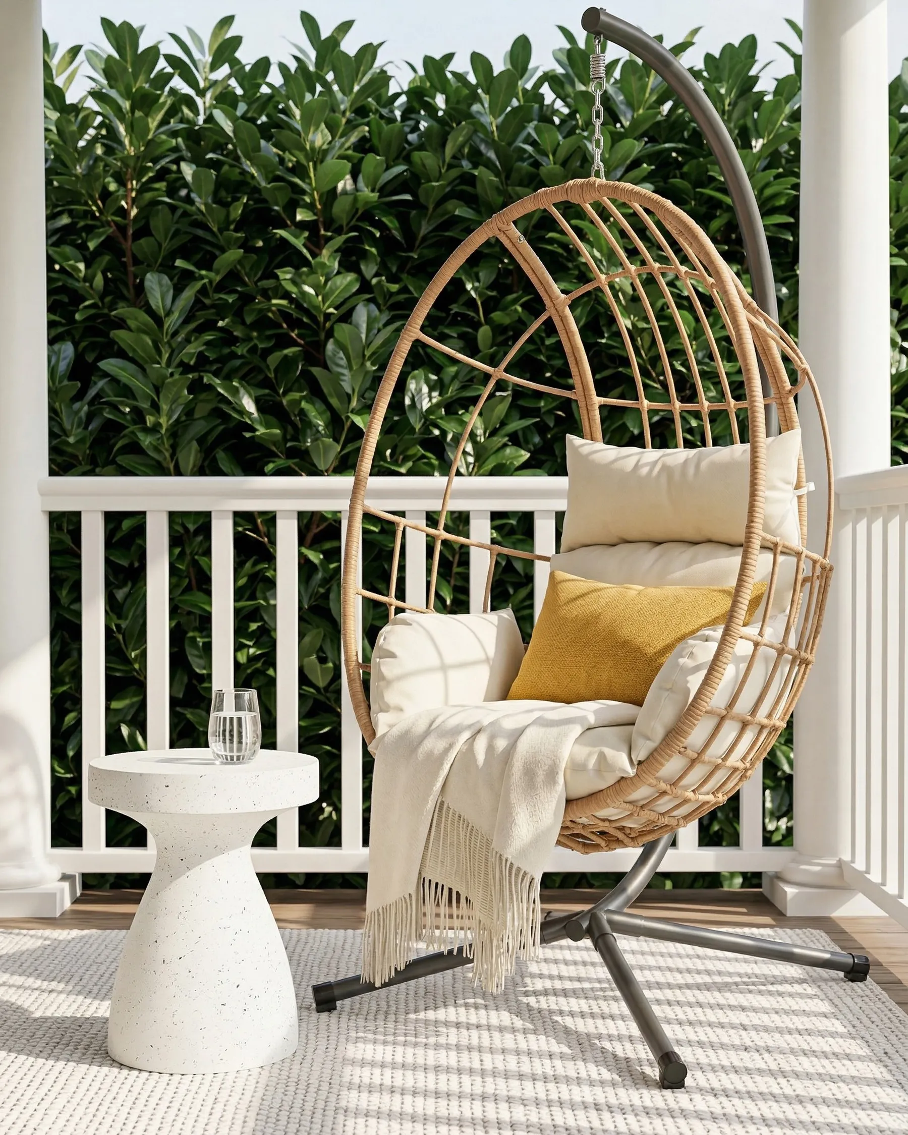 Hanging Chair with Stand MALCESINE Metal Natural_1065552