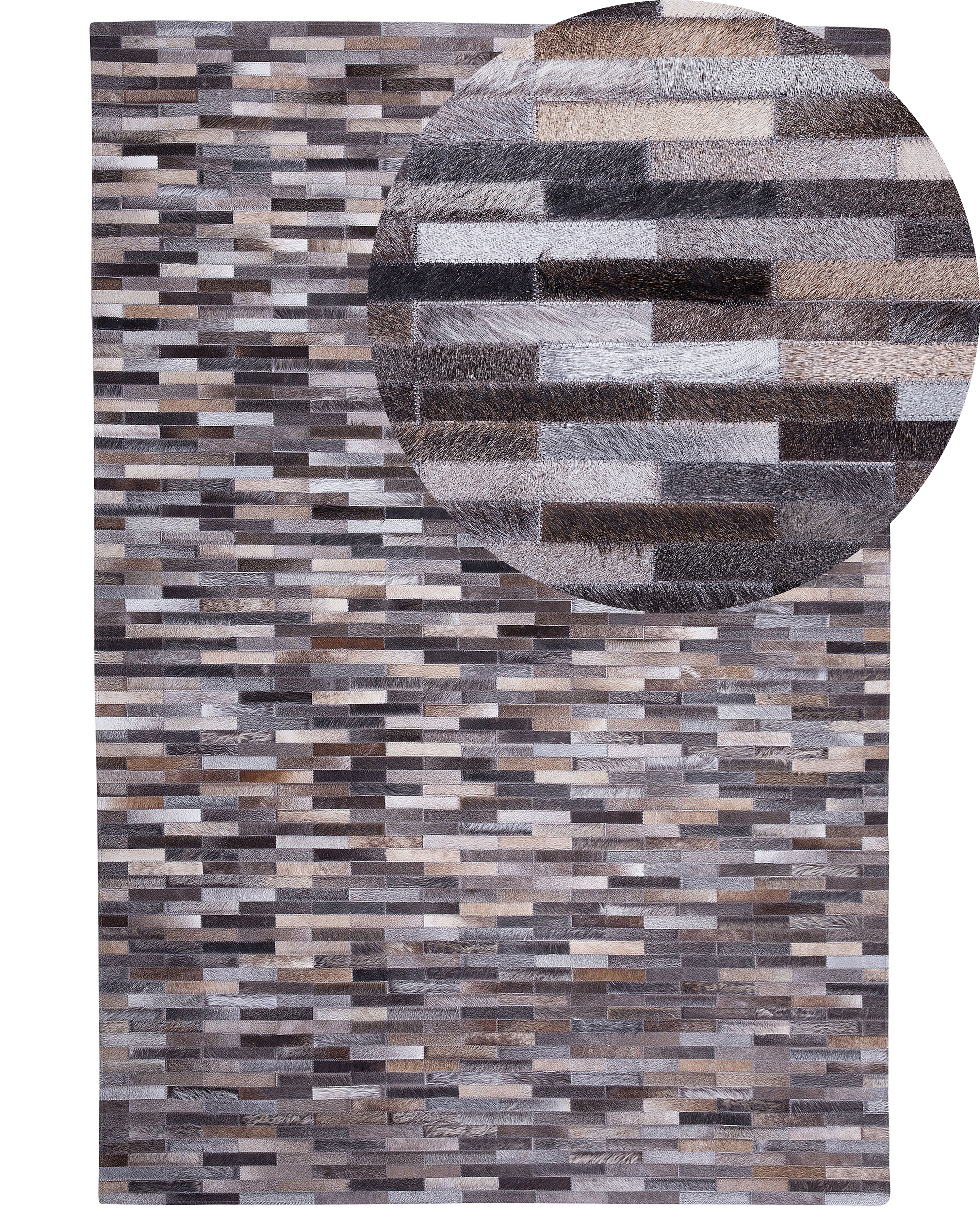 Teppich Kuhfell grau-braun 140 x 200 cm Patchwork Kurzflor AHILLI_721094