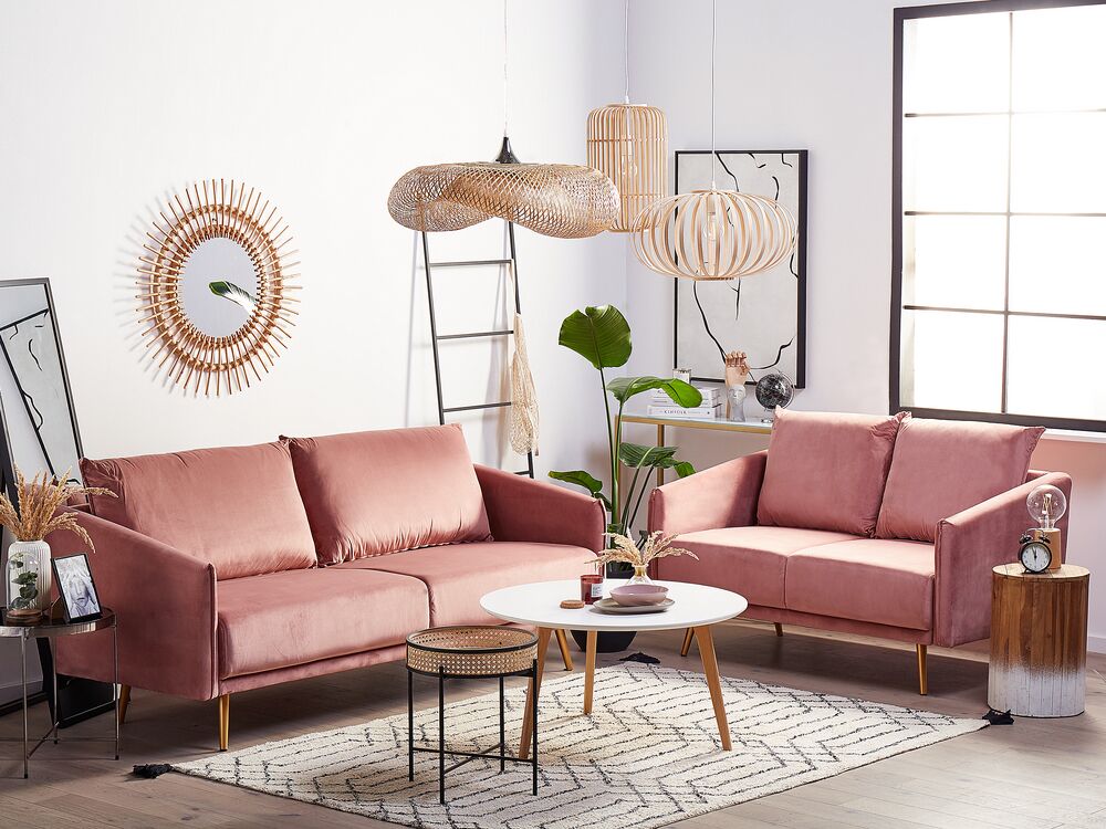 3 Seater Velvet Sofa Pink MAURA Beliani