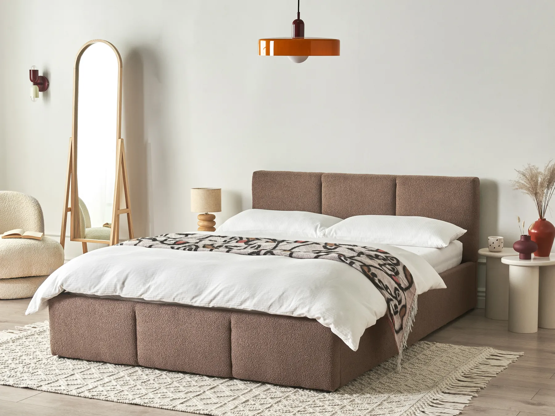 Ottoman Bed BOUSSE Boucle Taupe 140 x 200 cm (EU Double)_980106