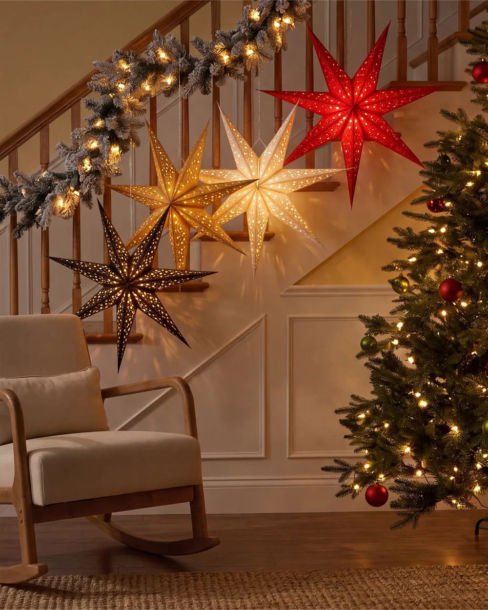 Set di 4 decorazioni da appendere LED KAMET 60 cm Stella Multicolore