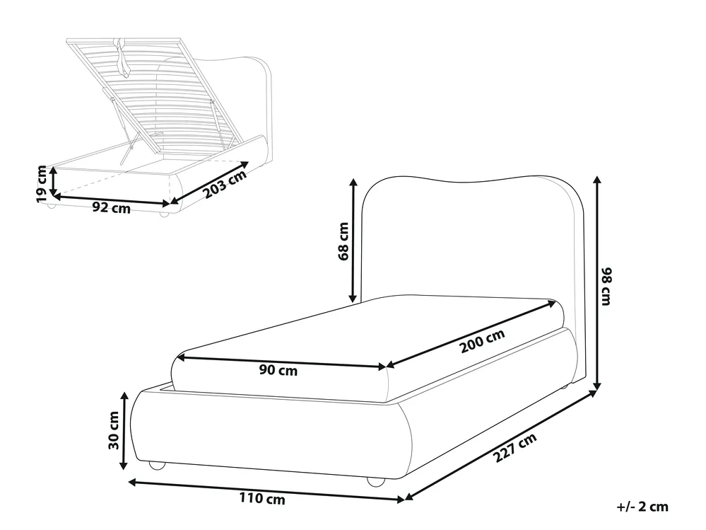 Ottoman Bed BLAGNAC Boucle Off-White 90 x 200 cm (EU Single)_1009345