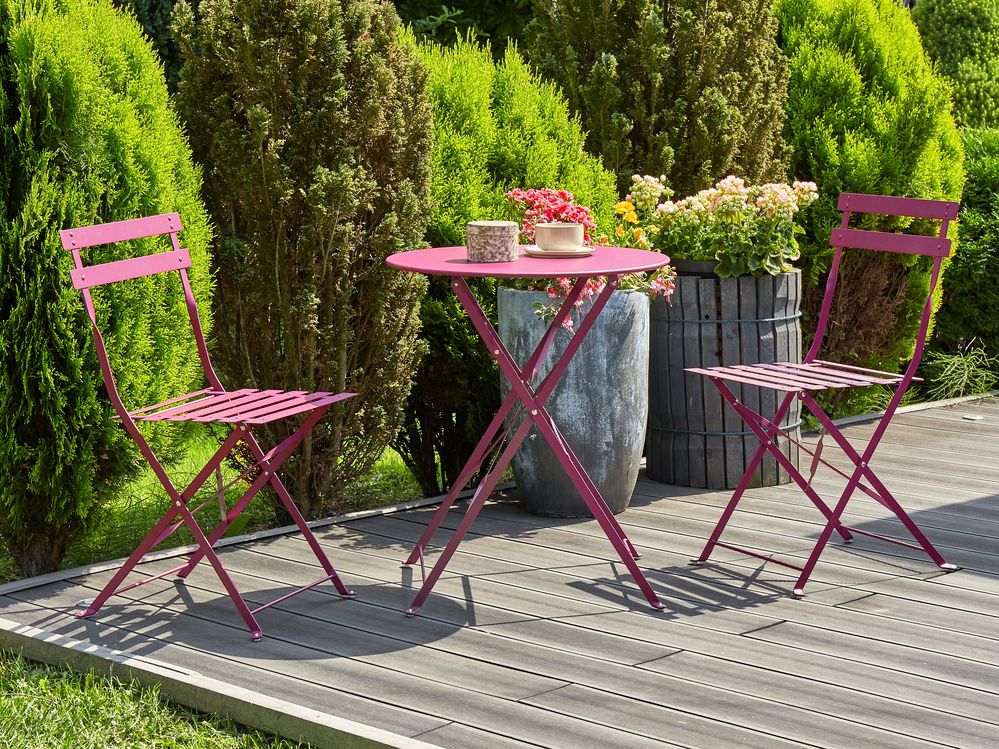 Ensemble bistrot Pliant FIORI Métal Rouge Bordeaux