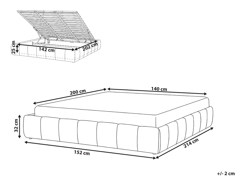 Ottoman Bed without Headboard GENAS Fabric Light Beige 140 x 200 cm (EU Double)_1070214