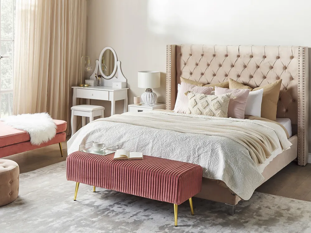 Bed Velvet LUBBON 180 x 200 cm (EU Super King) Pastel Pink_850761