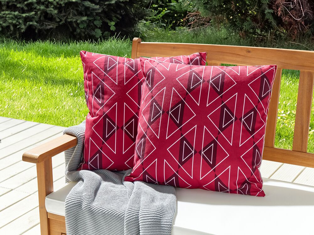 Set of 2 Outdoor Cushions MEZZANO Geometric Pattern 45 x 45 cm Pink