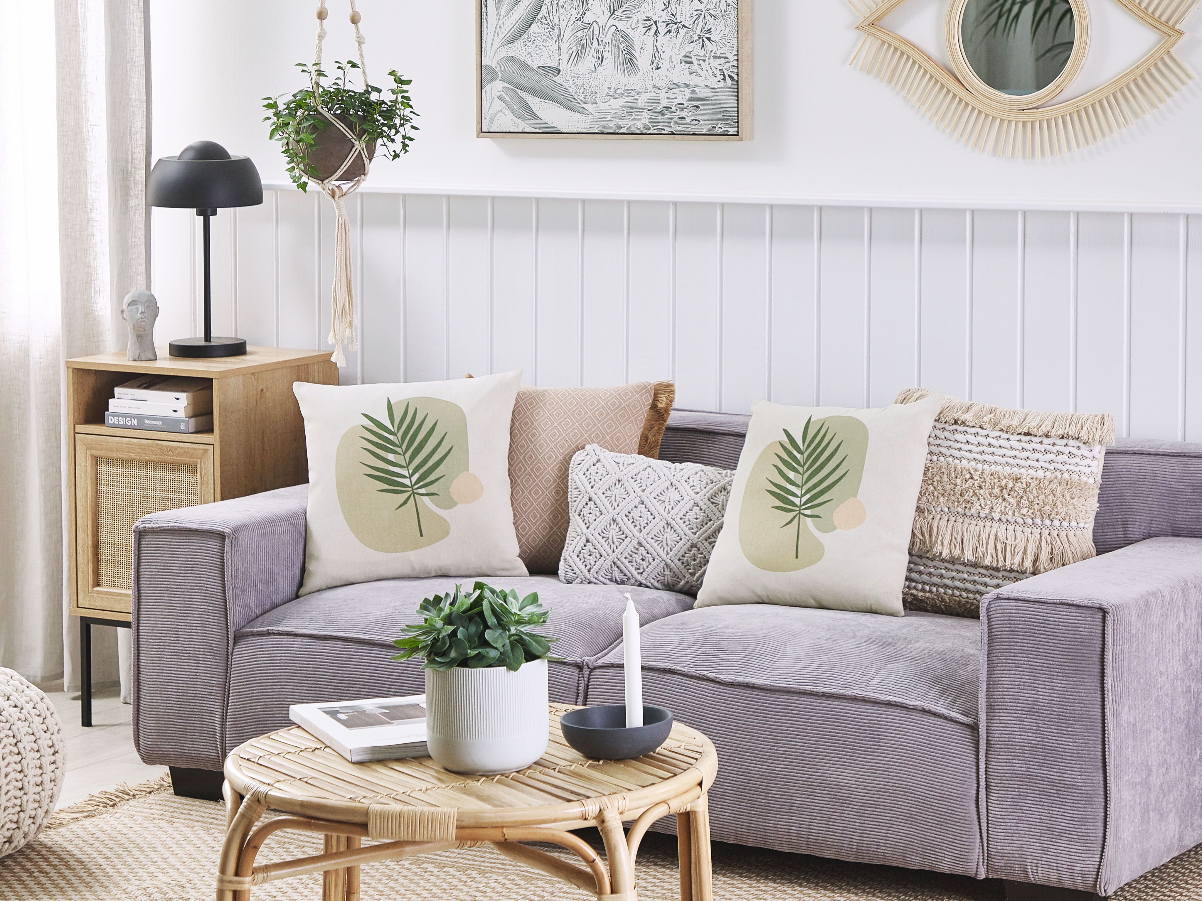 Set of 2 Decorative Cushions MICROSORUM 45 x 45 cm Light Green Plant Pattern_1178499