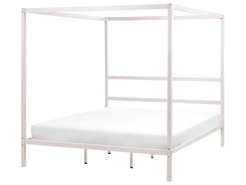 Four Poster Bed Metal LESTARDS 180 x 200 cm (EU Super King) Light Beige
