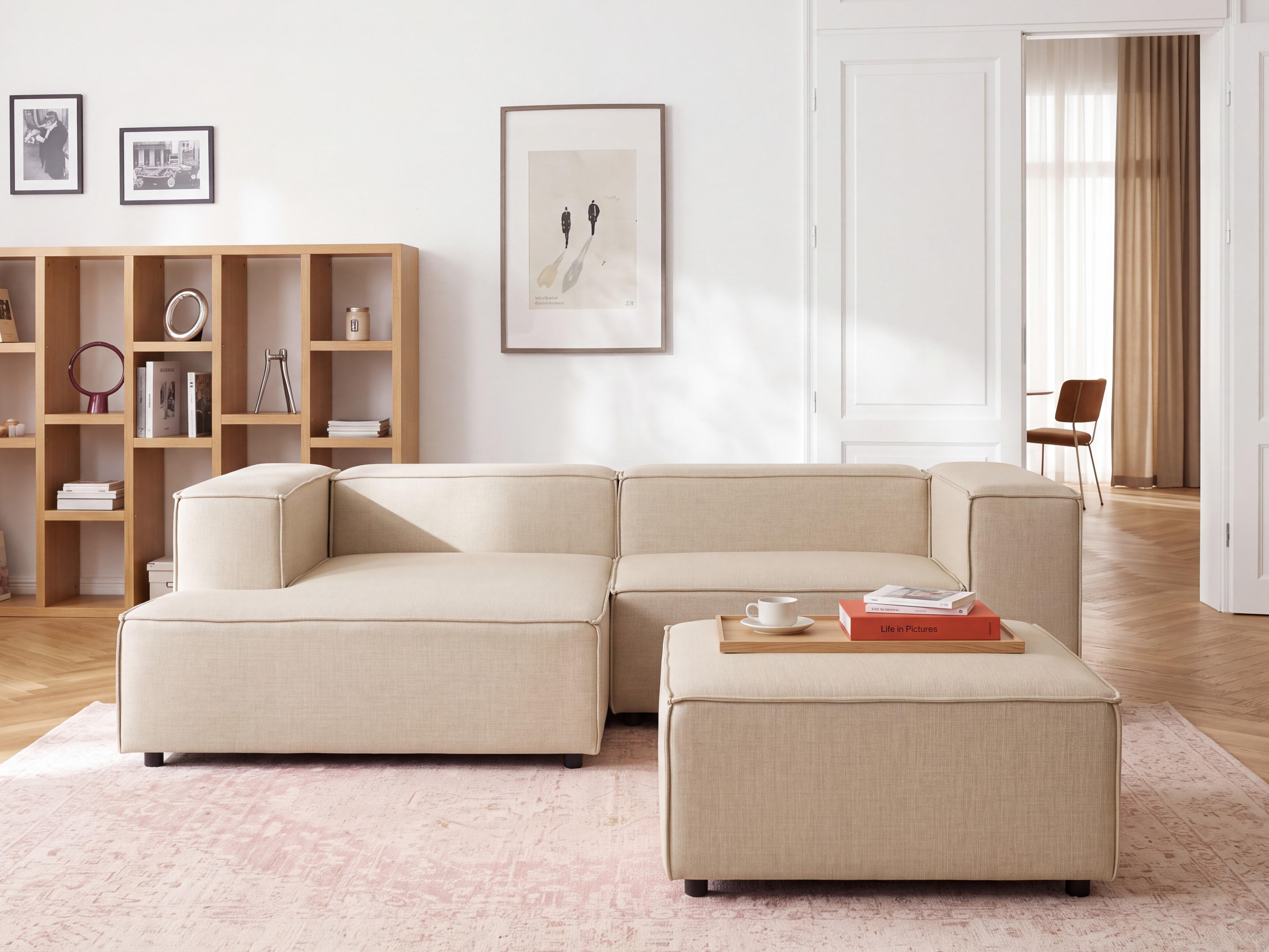 Sofá de canto modular APRICA com repousa-pés Linho sintético Creme à direita