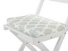 Table et 2 chaises de jardin blanches avec coussins vert menthe FIJI_764355