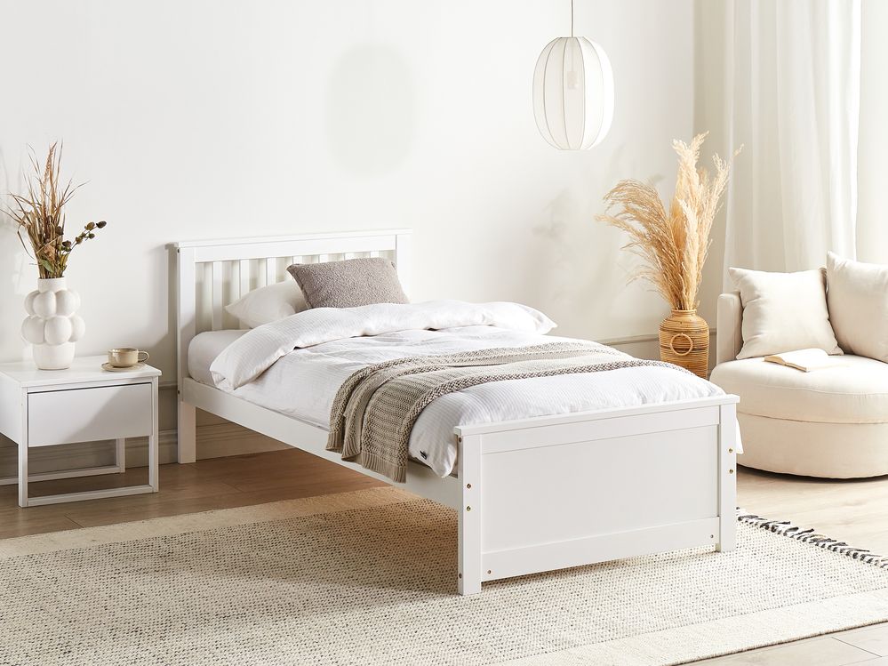 Lit avec sommier Bois de pin OLENDON 90 x 200 cm Blanc