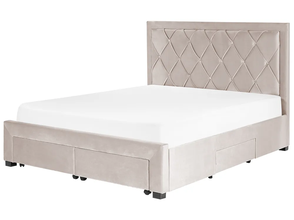 Bett mit Schubladen LIEVIN Samtstoff Beige 160 x 200 cm_858035