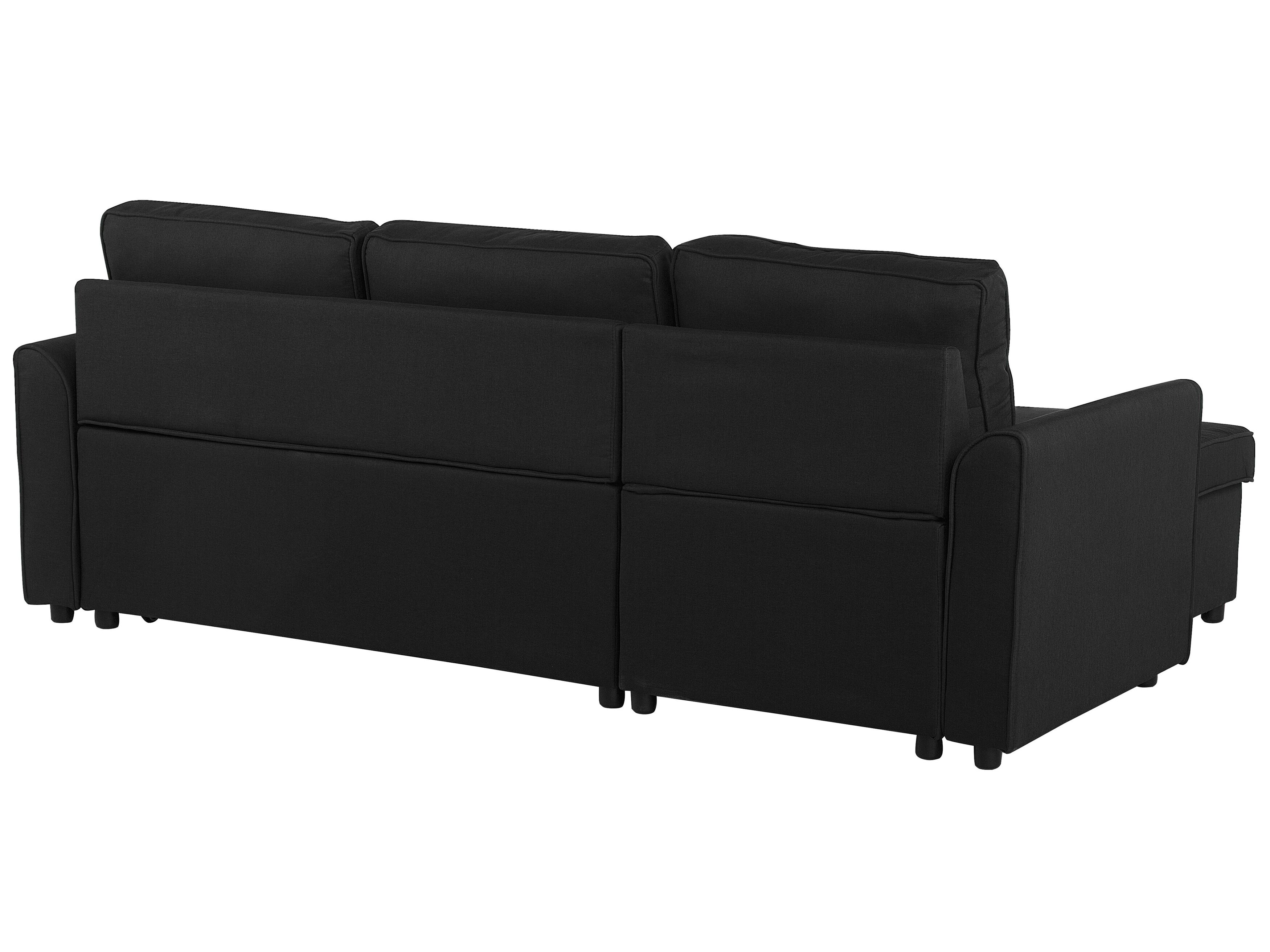 Left Hand Fabric Corner Sofa Bed with Storage Black NESNA Beliani.co.uk