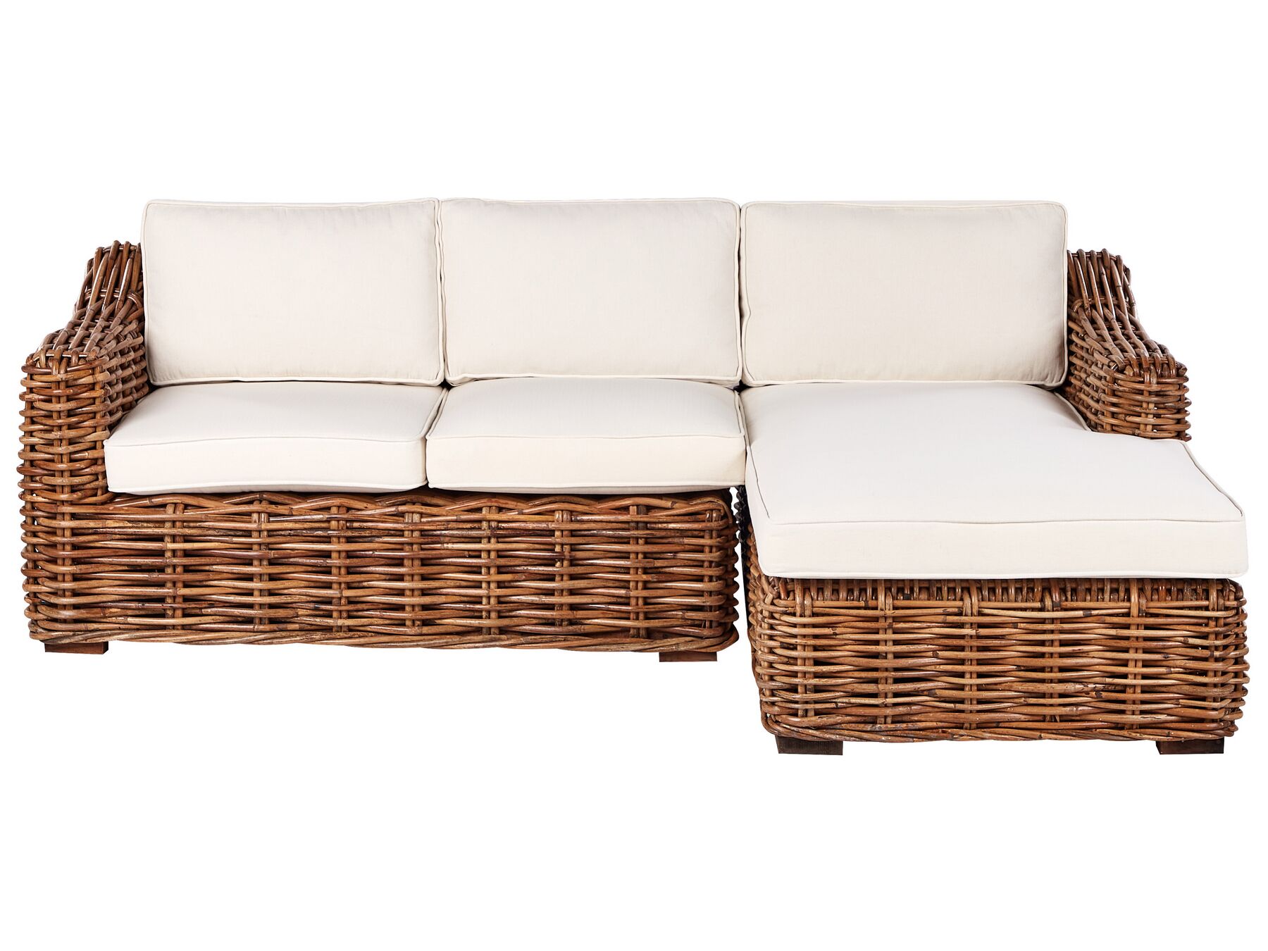 Garten Ecksofa Rattan naturfarben 3-Sitzer linksseitig Auflagen cremeweiß BRIATICO_928279