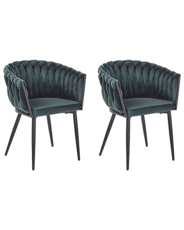 Set of 2 Velvet Dining Chairs Dark Green MILAN