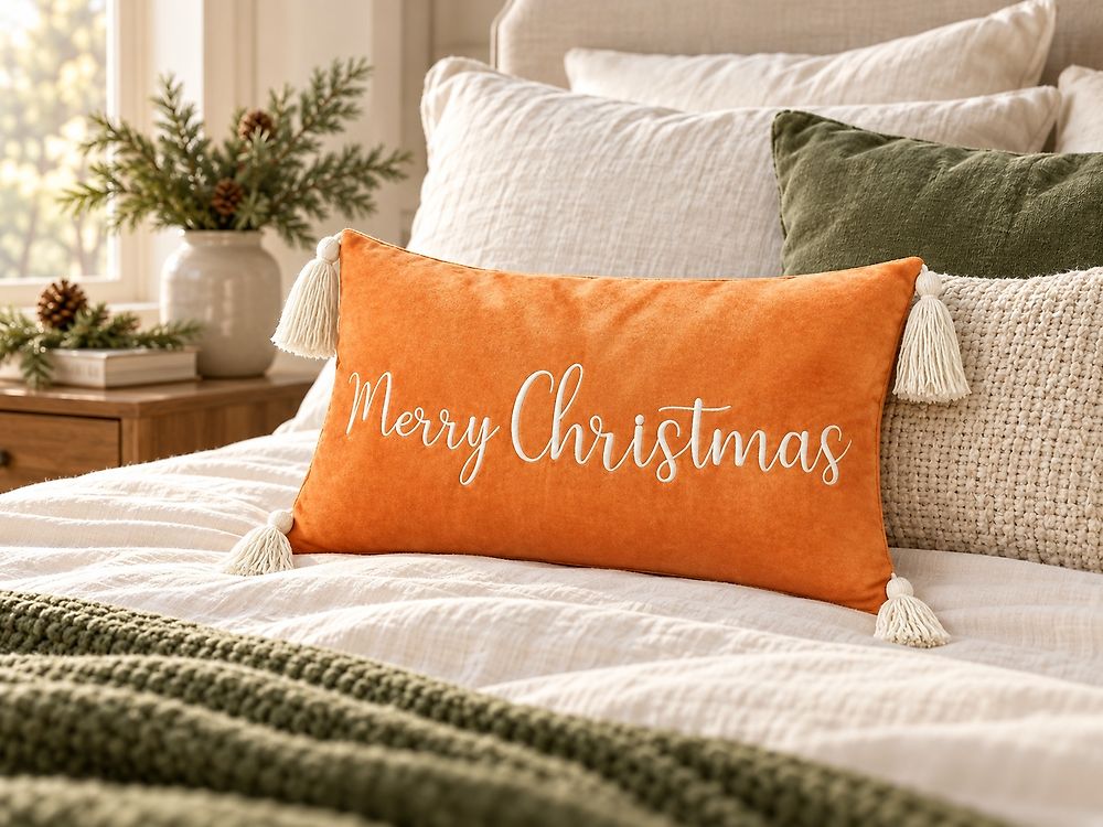 Prydnadskudde LITHOPS 30 x 50 cm Sammet Orange Julmotiv