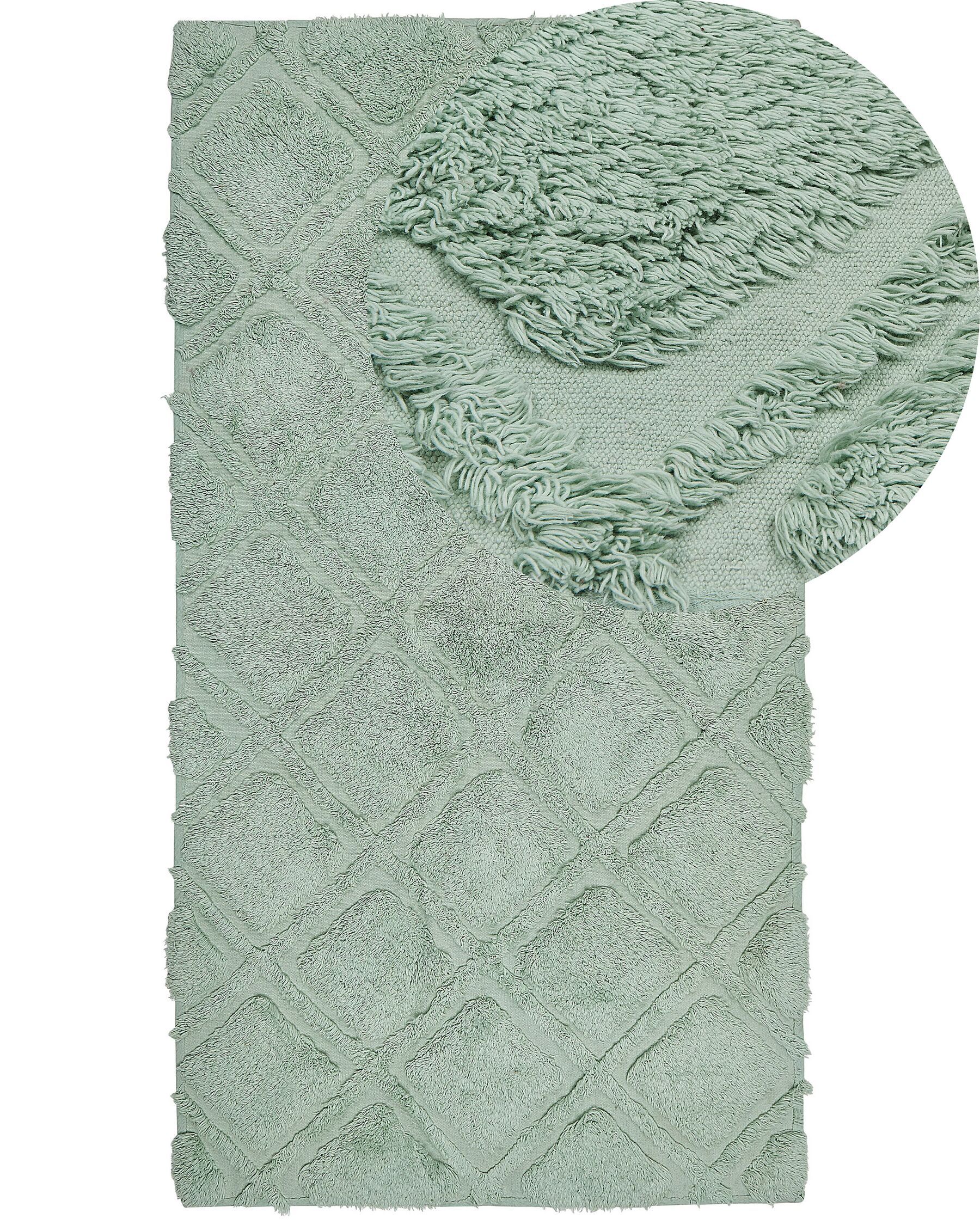 Teppich Baumwolle hellgrün 80 x 150 cm geometrisches Muster Kurzflor HATAY_840421